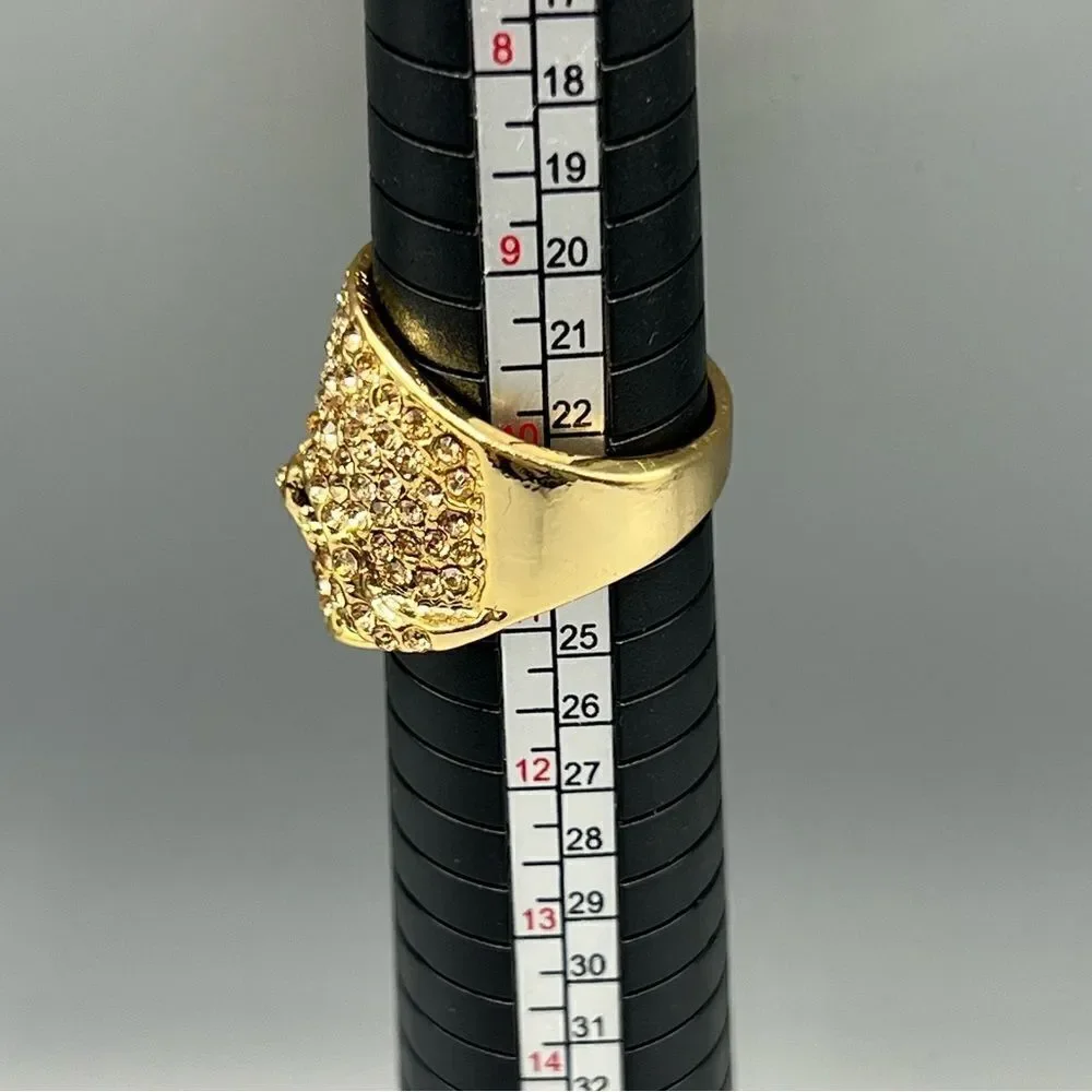 Men’s Rhinestone Gold-Tone Skull Ring Size 10
